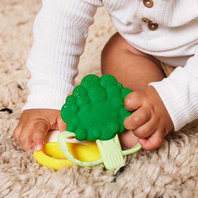 Infantino Farmers Market Teether Gift Set - Set of 3 BPA-Free Fruit & Veggie Textured Silicone Teethers for Soothing Sore Gums, Multicolor