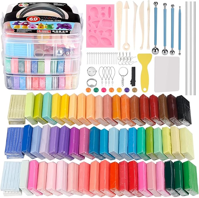 CiaraQ Polymer Clay-Oven Baked Modeling Clay with Sculpting Tools, 60 Colors, 4.7 lbs