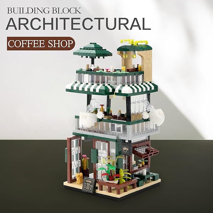 Street View Mini Building Blocks Coffee House Shop Store Building Kit Simulation Construction Educational Creative Toy for Boys Girls Age 8+ 1025 pcs