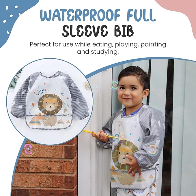 Silicone Baby Feeding Set, Eating Utensils with Suction Plate and Bowl, Baby Led Weaning Supplies, Toddler Self Feeding Dish Set with Waterproof Full Sleeve Bib, Spoon, 10pcs (Blue)