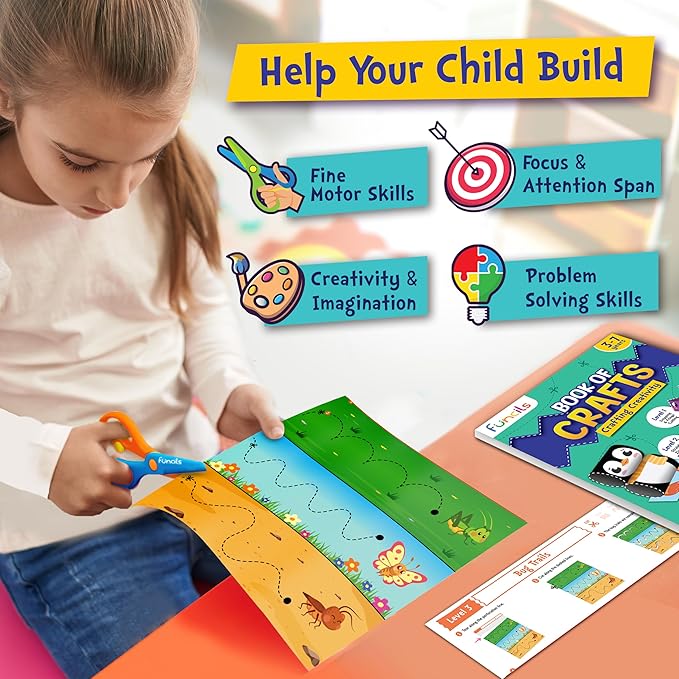 Toddler Scissor Skills - Art Supplies & Crafts Kit for Kids, Safety Scissors, Fine Motor Toys, Montessori Gifts for Boys & Girls Ages 3, 4, 5, 6, 7 Year Old, Preschool Learning Activity Books