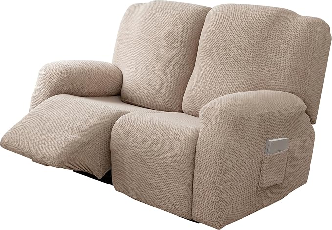 Genina Recliner Loveseat Cover Stretch Couch Covers Sofa slipcover for 2 Seat Reclining Couch Thick Jacquard Furniture Protector (Taupe)