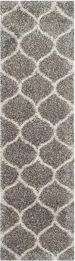 SAFAVIEH Hudson Shag Collection Runner Rug - 2'3" x 10', Grey & Ivory, Moroccan Trellis Design, Non-Shedding & Easy Care, 2-inch Thick Ideal for High Traffic Areas in Living Room, Bedroom (SGH280B)