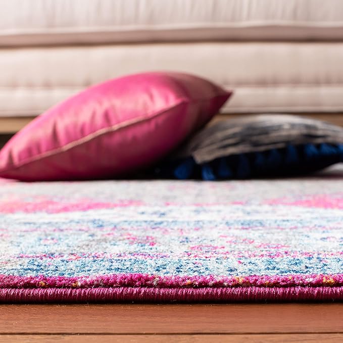 SAFAVIEH Evoke Collection 2'2" x 7' Navy / Fuchsia EVK250N Oriental Medallion Distressed Non-Shedding Living Room Entryway Foyer Hallway Bedroom Runner Rug