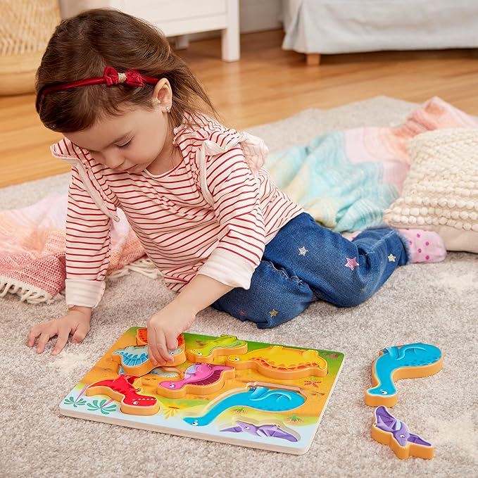 B. toys- Peek & Explore 5-Pack: Bus, Farm, Sea, Space, Dino- Chunky Puzzle 5-Pack – Wooden Puzzles– 8 Pieces Each – 2 Years +