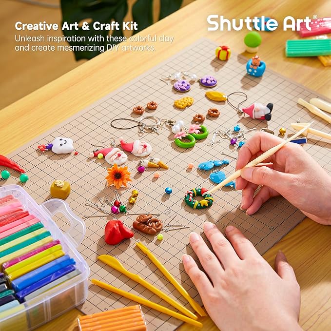 Polymer Clay, Shuttle Art 57 Colors Oven Bake Modeling Clay, Creative Clay Kit with 19 Clay Tools and 10 Kinds of Accessories, Non-Toxic, Non-Sticky, Ideal DIY Art Craft Clay Gift for Kids Adults