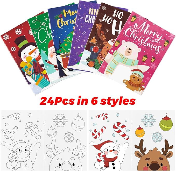 Dvbonike 24Pcs Christmas Coloring Books Including Santa Christmas Tree Snowman Reindeer Ginger Man Merry Christmas Birthday Party Favors Gifts Xmas Home School Activity Supplies for Kids Boys Girls