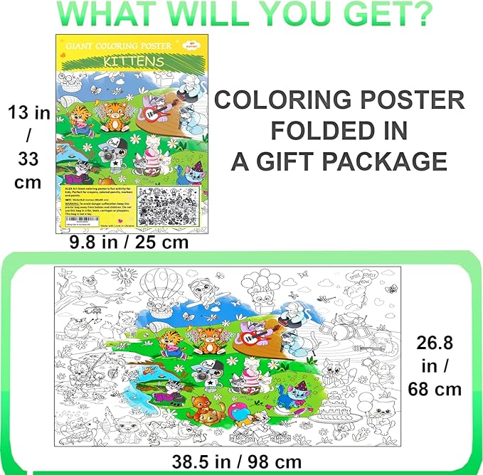 ALEX Art Jumbo Coloring Poster - Kittens Arts and Crafts for Girls - Extra Large Wall Coloring Posters for Home Activities - Big Coloring Sheet Page Cat - Giant Floor Coloring Book for Kids Ages 4-8