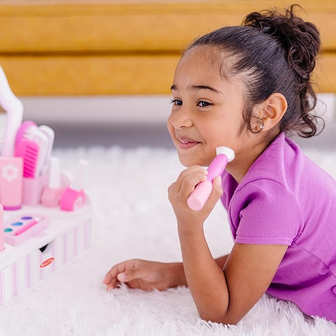 Melissa & Doug Wooden Beauty Salon Play Set With Vanity and Accessories (18 pcs) - FSC Certified