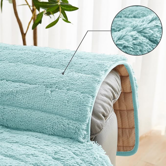 RBSC Home Plush Recliner Slipcover 23 Inches Baby Blue Chair Covers Artificial Wool Lazy Boy Cover Quilted Cover for Recliner Chairs and Furniture Soft Warm