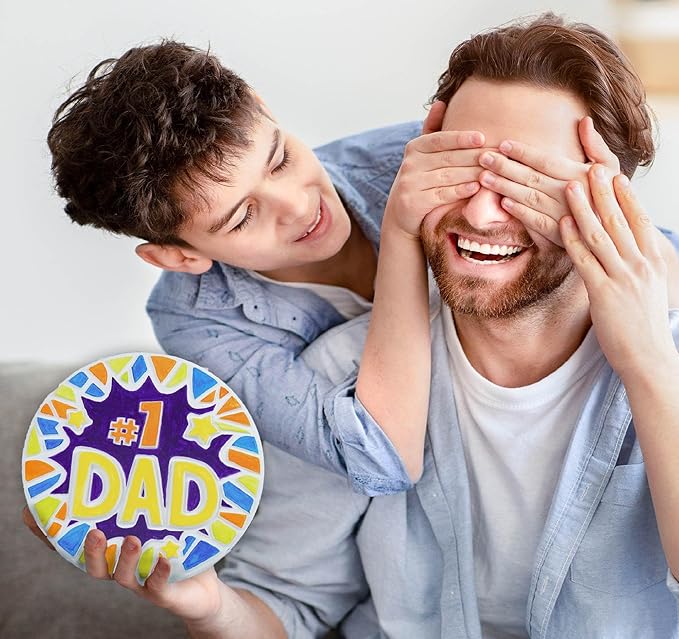 Creative Roots Paint Your Own #1 Dad Stepping Stone, Paintable Ceramic 7 in. Stone, Includes 6 Acrylic Paints & Paintbrush, Great Arts and Crafts for Kids Ages 8-12, Father's Day Gift