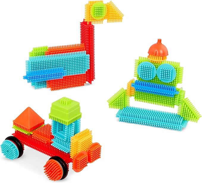 Battat- Bristle Blocks- STEM Interlocking Building Blocks- 50 pc Playset- Developmental Toys for Toddlers & Kids- Basic Builder Bucket- 2 Years +