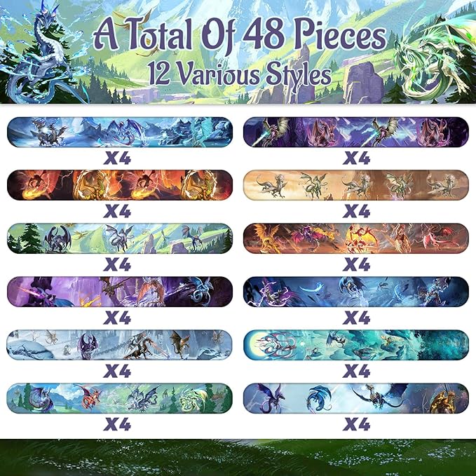 Dragon Party Favors 48 PCS Dragon Slap Bracelets Dragon Themed Party Wristbands for Kids Dragon Birthday Party Supplies Carnival Prizes Gifts Classroom Rewards