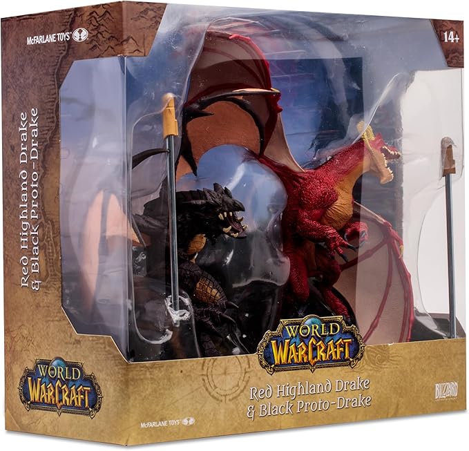 McFarlane Toys - World of Warcraft Red Highland Drake and Black Proto-Drake 2pk 1:12 Scale Posed Figures