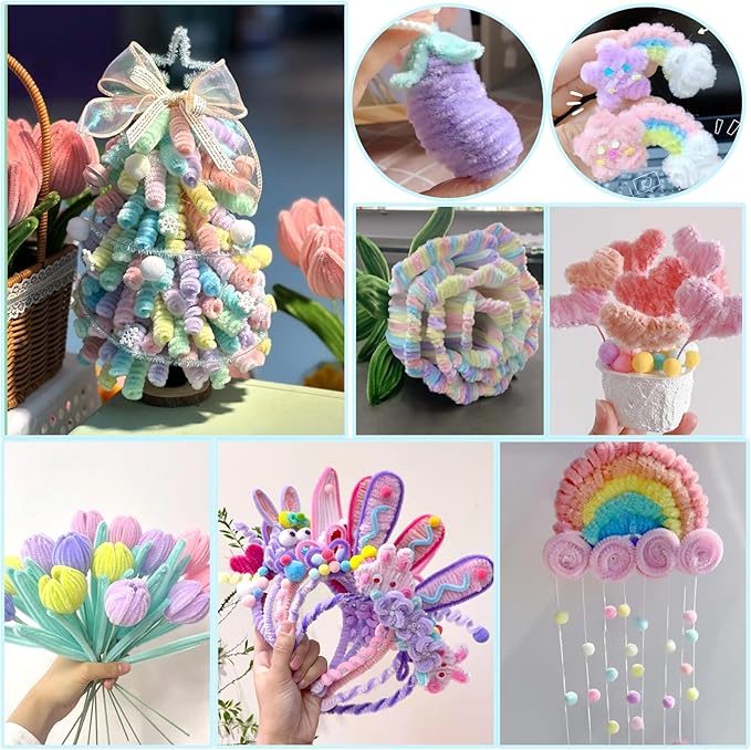 TOAOB 100pcs Gradient Pipe Cleaners Colored Chenille Stems for Crafts 12 Inch Fuzzy Sticks Craft Supplies for DIY Art Craft Projects Home Decorations