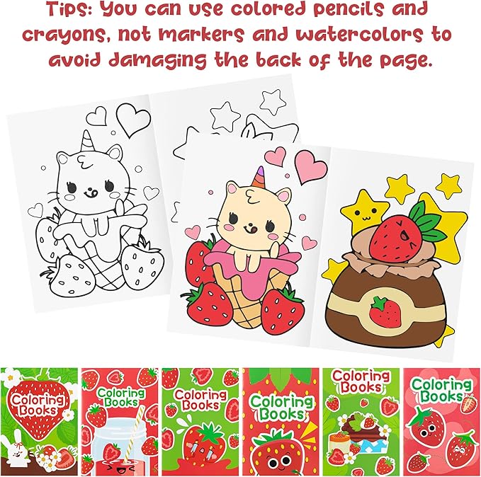 Strawberry DIY Coloring Books - 24-Pack Strawberry Coloring DIY Art Drawing Books Fruits Patterns Christmas Winter Xmas New Year Gifts Kids Birthday Sweet Party Favors Class Art Activity