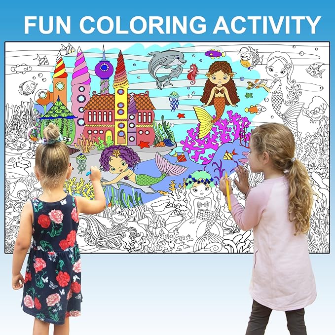 ALEX Art, Giant Coloring Poster - Mermaid Large Wall Coloring Pages - Fun Kids Art Project Activities - Jumbo Coloring Sheets Books for Girls - Huge Posters to Color - Big Floor Size 38.5”x26.7”