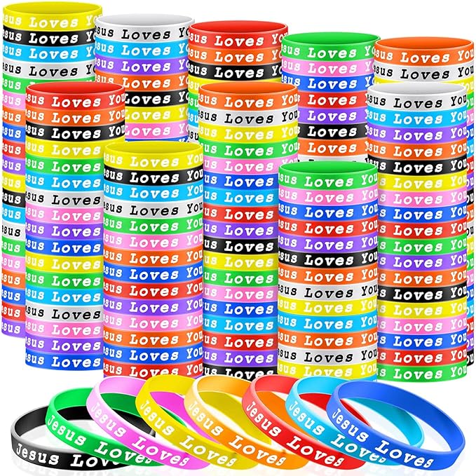 Skylety Jesus Loves You Silicone Wristbands Easter Rubber Wristbands Colorful Jesus Loves You Wristbands Christian Rubber Wristbands for Kids Novelty Party Favors(300 Pieces)