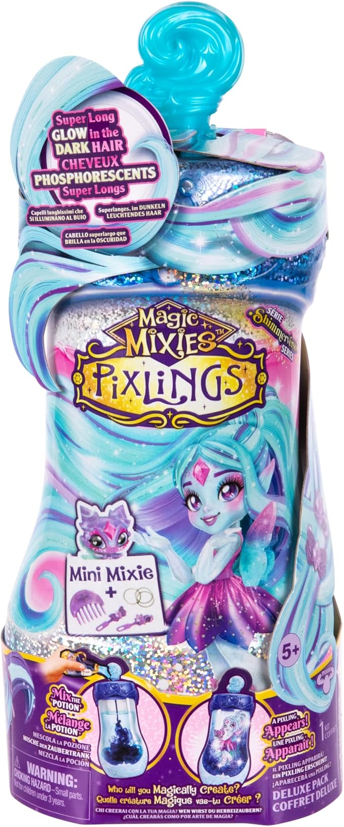 Magic Mixies Pixlings Deluxe Pack, Flyt The Dragonfly, Shimmer Reveal, Create & Mix Potion That Magically Reveals 6.5" Pixling Doll Inside Potion Bottle - Exclusive Mini Mixies & 6 Hair Accessories
