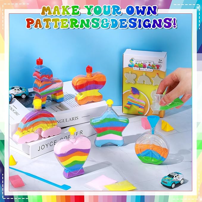 Vertintong 24 Sets Kids Sand Art Activity Kit for Birthday Party Favors Create Your Own Colored Sand Art Includes Sand Bottles with Funnels and Sticks, Bags of Sand for DIY Craft 1960s Party Favors