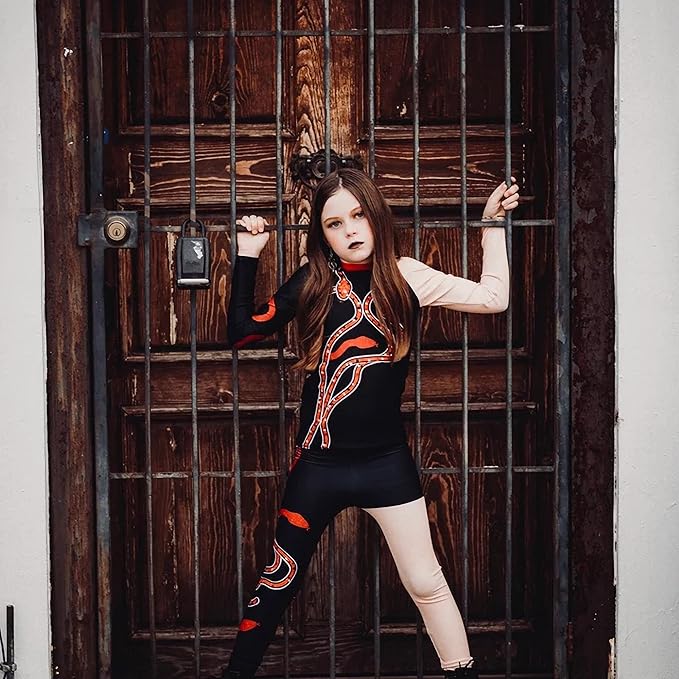 Girls Sparkles Red Snake Concert Outfit Halloween Costume Set Teens Jumpsuit Dance Costume Gymnastics Outfit for Kids