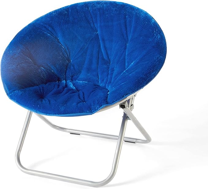 Urban Lifestyle Faux Fur Saucer Chair with Metal Frame, One Size, Blue