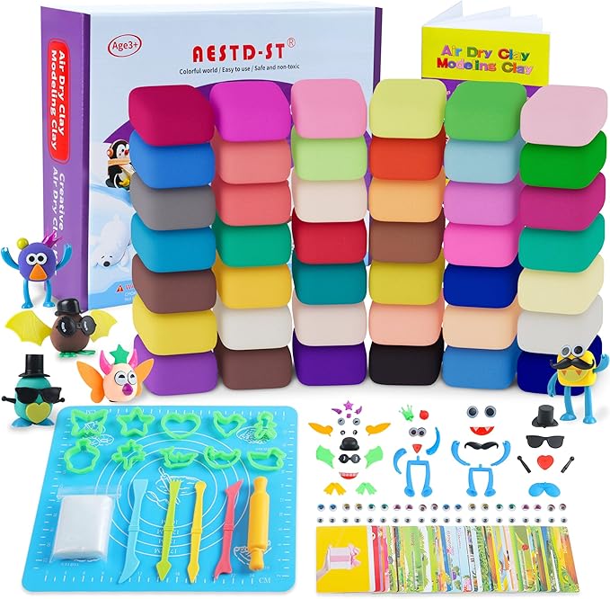 Air Dry Clay 42 Colors, Modeling Clay for Kids, DIY Model Magic Clay, Molding Clay Kit with Sculpting Tools, Non-Sticky Soft and Super Light, Arts and Crafts Gift for Boys Girls Kids.