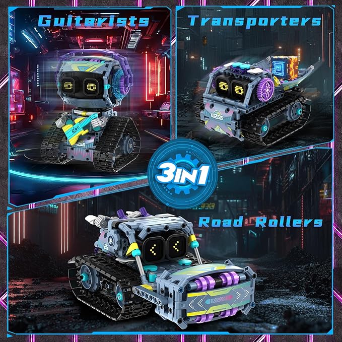 STEM Robot Building Kit, 3 in1 Remote & App-Controlled Robotic Toys, Robot Building Blocks Set with LED Eyes & Sound, Christmas Birthday Gifts for Boys Girls Age 6 7 8 9 10 11 12+ Year Old (433 Pcs)