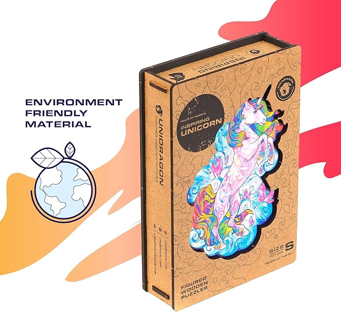 UNIDRAGON Wooden Puzzles for Adults Unique Jigsaw Puzzles - Small Inspiring Unicorn Small 7"x9.5" 103 PCS Deko with Cut 0.03 mm Wood Accuracy Animal