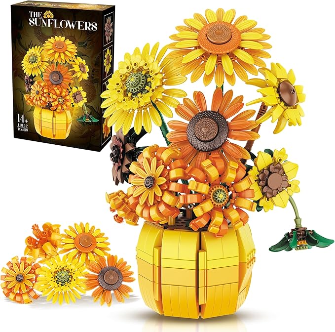 Sunflower Building Set Flowers with Vase Van Gogh Botanical Collection for Adult -1009pcs Compatible with Lego