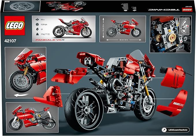 LEGO 42107 Technic Ducati Panigale V4 R Motorbike, Collectible Superbike Display Model Building Kit with Gearbox and Working Suspension, Gift Idea, 10 year +