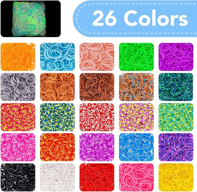 Needbrock 18500+ Bracelet Making Kit Rubber Band, 26 Colors Rubber Band Bracelet Kit Includes 800 Pcs Glow-in-The-Dark Rubber Bands, Bracelet Making Kit Valentines Gift for Kids Age 8 Above(Blue)