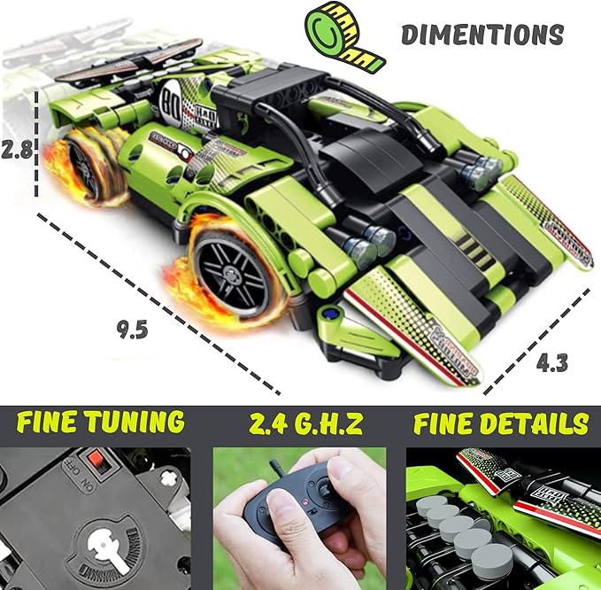 Remote Control Car Building Toys for Age 8-13 Fun STEM Toys for Kids 2 in 1 Model Car Kit to Build Educational Engineering Building Blocks Set Birthday Gift for 7 8 9 10+ Year Old Boys
