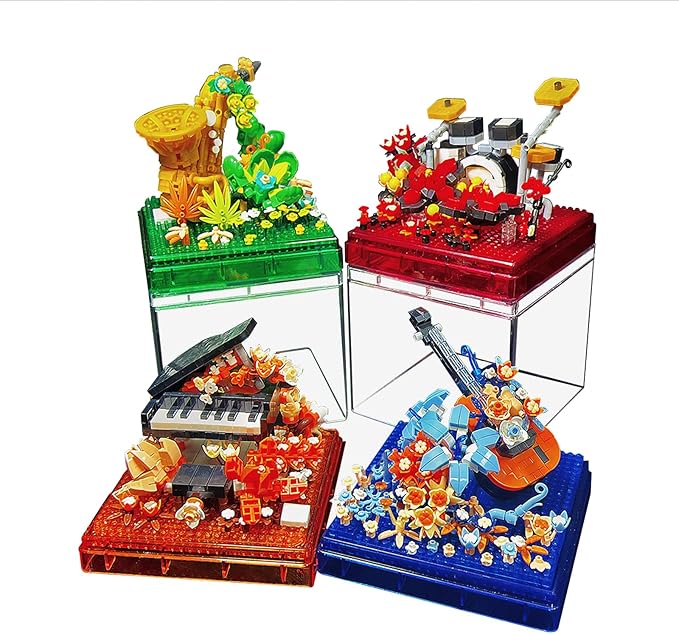 Saxophone Mini Building Block Sets with Colorful Flower Decor, Micro Building Sets with Dust Cover,Gift for Girl,Lover,Mother, Home Office Decor Kit Suit for Kids and Adult Aged 8+(Saxophone)