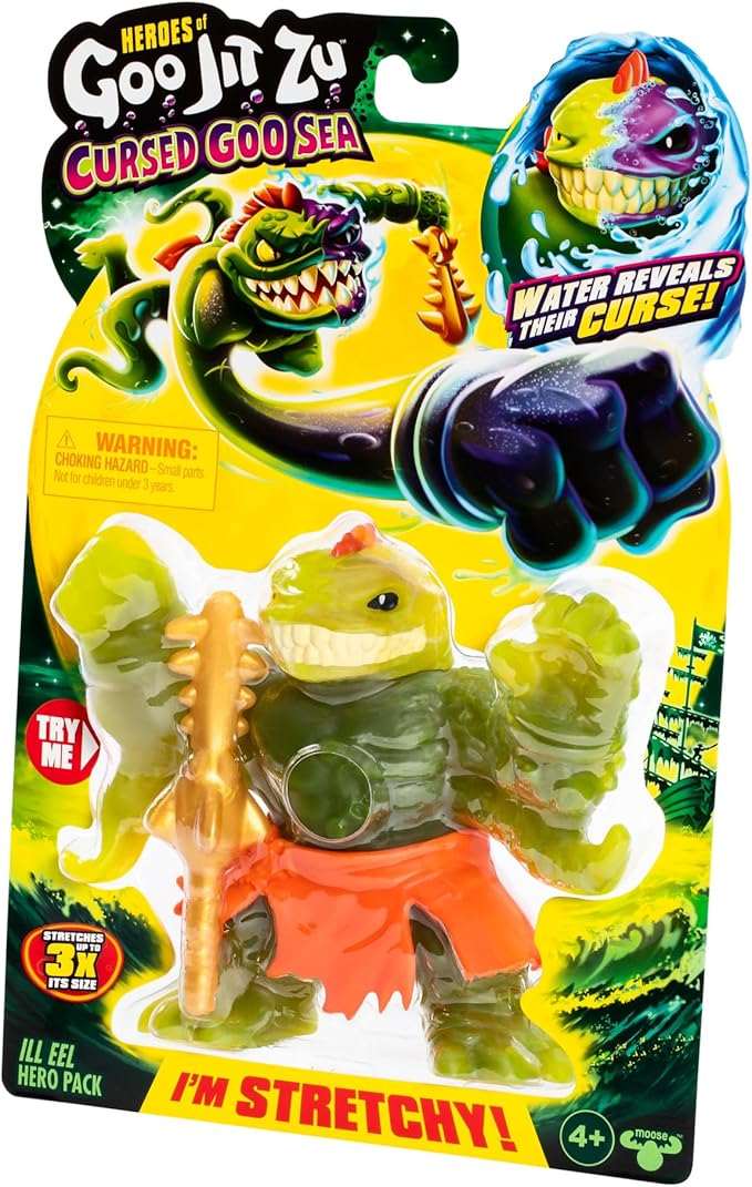 Heroes of Goo Jit Zu Cursed Goo Sea | Super Stretchy, Goo Filled Toy Ill EEL Action Figure Hero Pack | with Color Changing Face That Reveals His Curse | Stretch Him 3 Times His Size
