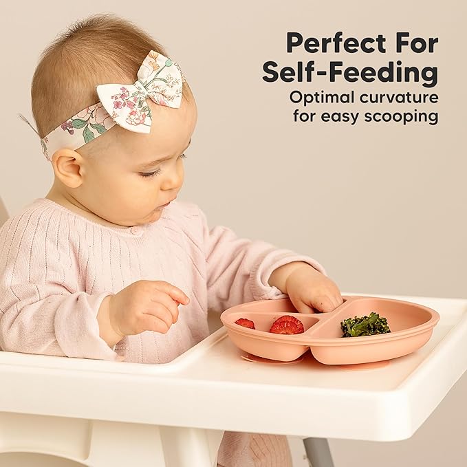 KeaBabies Suction Plates for Baby, Toddler - 3-Pack 100% Silicone Toddler Plates, Divided Baby Plates with Suction, Silicone Plates for Baby, Kids, BPA-Free, Microwave, Dishwasher Safe (Roseate)
