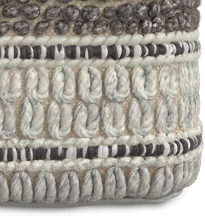 SIMPLIHOME Grady 18 Inch Wide Contemporary Square Pouf in Earth Tone Brown Handloom Woven, for The Living Room, Bedroom and Kids Room