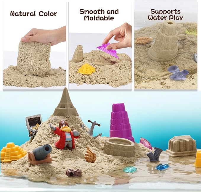 Waterplay Sand Kit - Pirate Adventure Sensory Sand for Water Play, Build Underwater Cities, 2.2lb Sand, Pirate Accessories, Molds, Gems, Tray & Tools, Toy Gift for Kids Ages 4+
