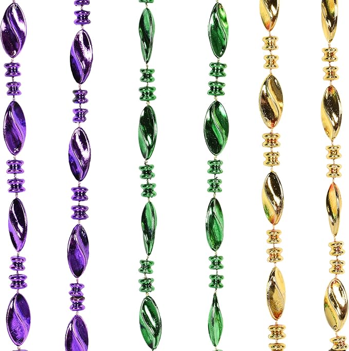 Beistle 12 Piece Plastic Swirl Mardi Gras Beads, Throw Necklaces for Parades, Party Favors