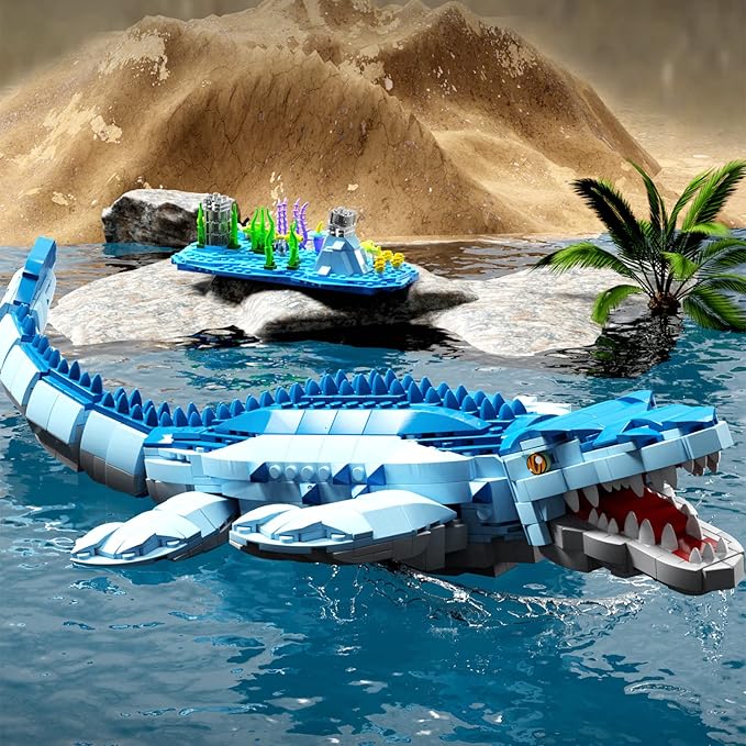 L001, Jurassic Mosasaurus (1200pcs), Dinosaur World Park Building Set,Dino Blocks Toys Sets for Boys,Age 6-12 Year Old