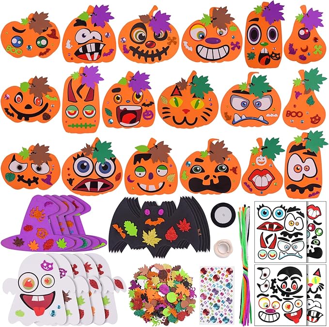 Thanksgiving Pumpkin Foam DIY Craft Set,330 Pc Fall Pumpkin Ghost Spider Bat Autumn Pumpkins Crafts Favors Supplies for Kids DIY, Halloween Witch Craft Kit for Kid Classroom Party Activities