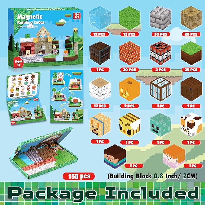 Magnetic Blocks - 150 PCS Build Magnetic Windmill Falls Homes - Magnetic Toys for Montessori Toddler Christmas Birthday Gifts - STEM Sensory Toys for 3 4 5 6 7 8 9 10 Year Old Boys & Girls