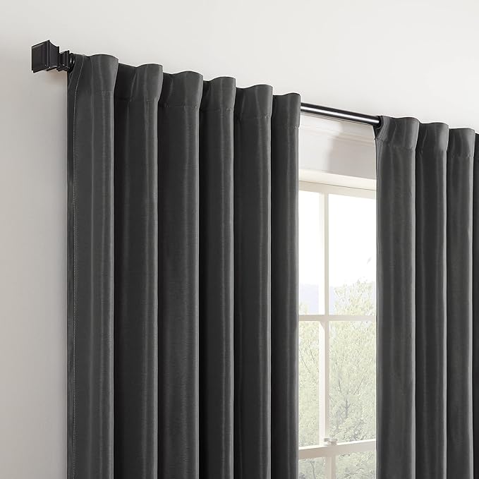 Eclipse Fresno Modern Blackout Thermal Rod Pocket Window Curtain for Bedroom (1 Panel), 52 in x 108 in, Charcoal