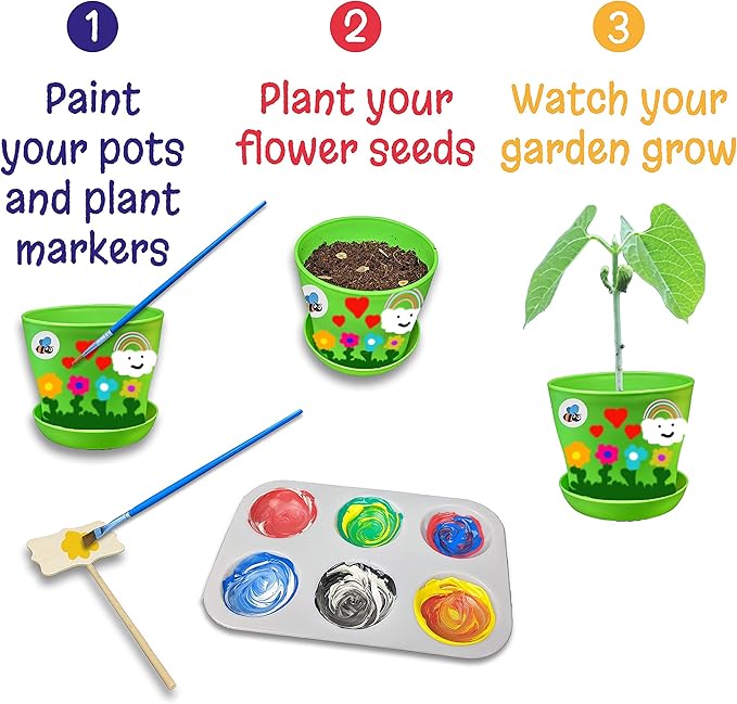 Paint and Plant Flower Growing Kit for Kids - Kids Gardening Set Gifts for Girls and Boys Ages 6-12 Year Old- Arts and Crafts for Girls and Boys - Grow Your Own Flowers - Paint and Grow Craft Kit