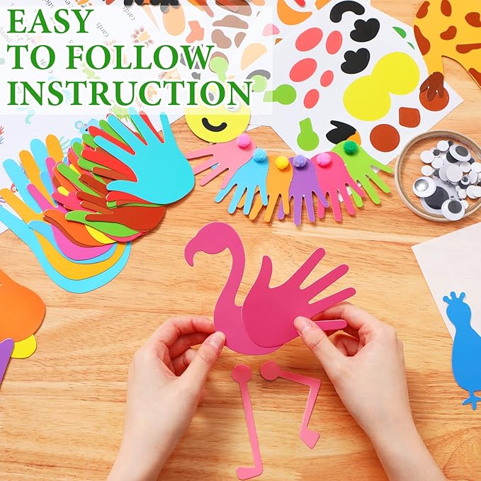 Sumind 16 Sets Arts and Crafts Kits for Kids Ages 3-5 Toddlers Craft Kit for Preschoolers Kindergarten Elementary Animal Handprint Educational Learning Easy Fun School Birthday Gift for School Opening