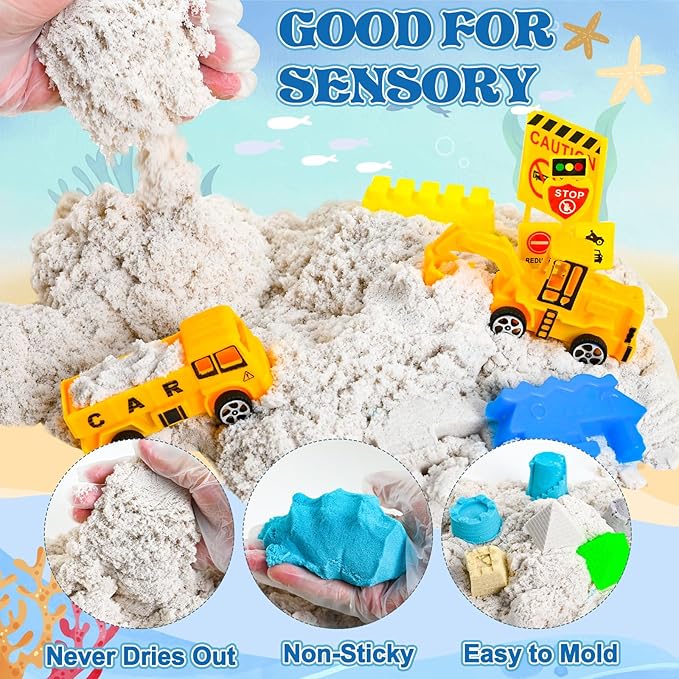 Play Sand Construction Set- Play Sand Kit, Sensory Bins with Magic Sand, Excavator Toy, Sand, Shovel Construction Site Kit, Beach Building Castle Sandbox Kit Gifts for Toddlers Age 3-8 Boy Girl