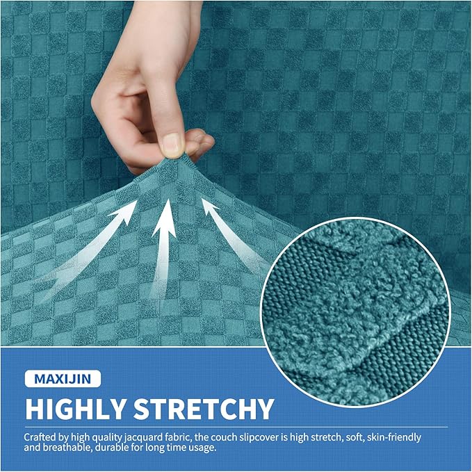 MAXIJIN 4 Piece Jacquard Extra Large Couch Covers for 3 Cushion Couch Super Stretch Non Slip Couch Cover for Dogs Pet Friendly Sofa Slipcover Furniture Protector (Oversized Sofa, Peacock Blue)
