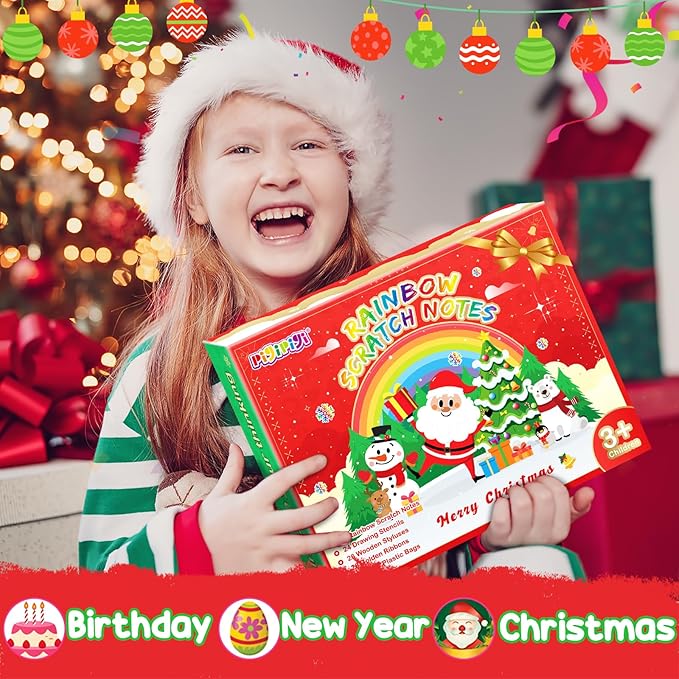 pigipigi Christmas Party Favor for Kids: 24 Pack Rainbow Art Scratch Notebook, Colorful Craft Scribble Paper Magic Black Drawing Pad kit, Activity Toy Gift Set for Girl Boy Children Birthday Christmas