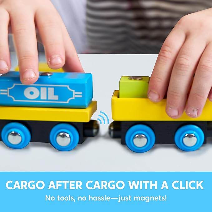 SYNCFUN Montessori Wooden Train Toy Set for Kids, 12PCS Magnetic Train Cars with Storage Gift Box, STEM Educational Toy for Boys & Girls, Ages 2-8 Years, Xmas Birthday Party Gift