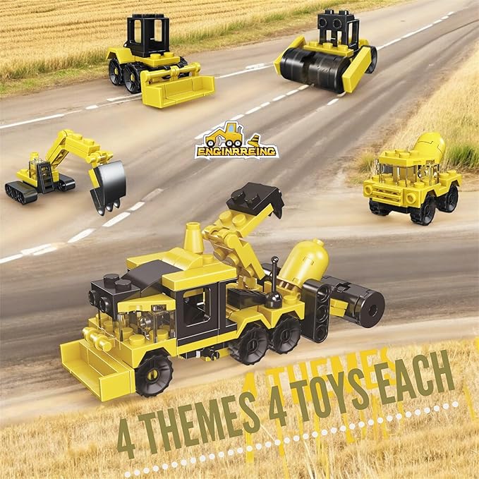 Mini 16 Car Building Blocks Compatible with Lego Party Favors for Kids, Prizes for Kids Classroom, Goodie Bag Fillers